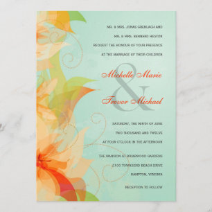 Aqua Orange Floral Formal Wedding Invitations