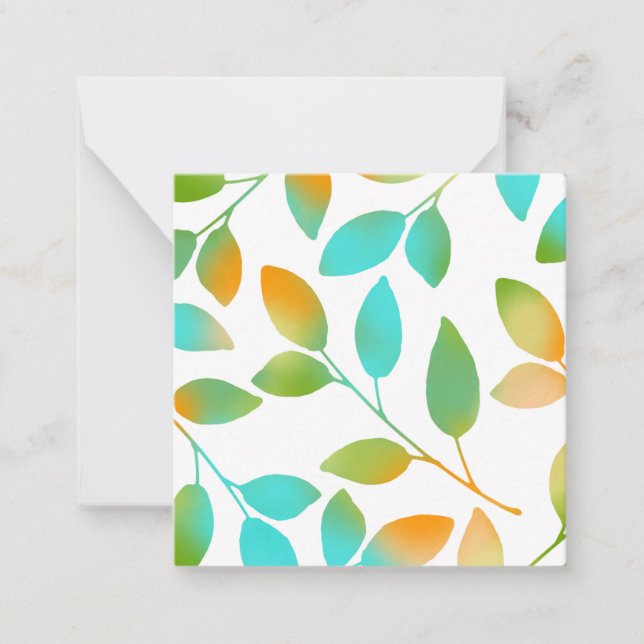 Aqua Orange Green Leaves Card (Front)
