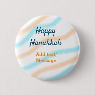 Aqua orange happy Hanukkah add name text message 6 Cm Round Badge