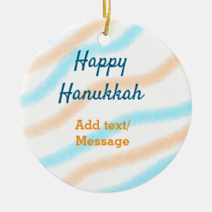 Aqua orange happy Hanukkah add name text message Ceramic Ornament