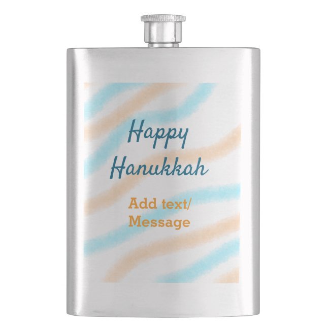 Aqua orange happy Hanukkah add name text message Hip Flask (Front)