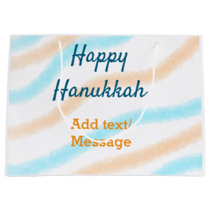 Aqua orange happy Hanukkah add name text message Large Gift Bag