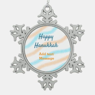 Aqua orange happy Hanukkah add name text message Snowflake Pewter Christmas Ornament