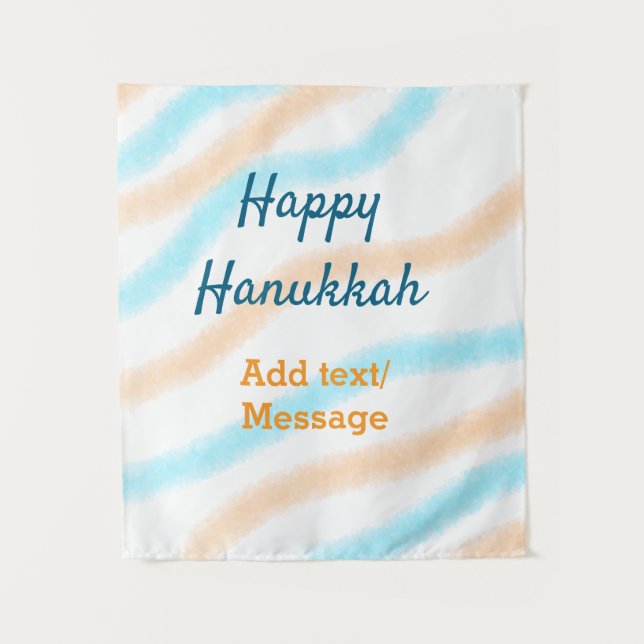 Aqua orange happy Hanukkah add name text message Tapestry (Front)