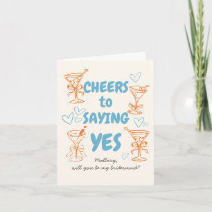 Aqua + Orange Say Yes Doodle Bridesmaid Proposal Card