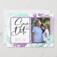 Aqua Orchid Abstract Brush Strokes Save the Date