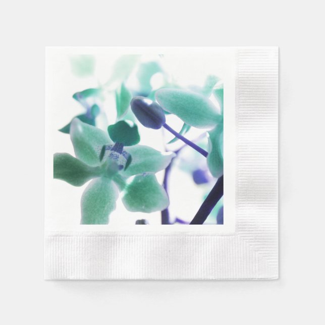 Aqua Orchid Prints Paper Napkin (Front)