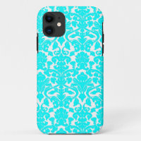 Aqua Ornate Floral Damask Pattern