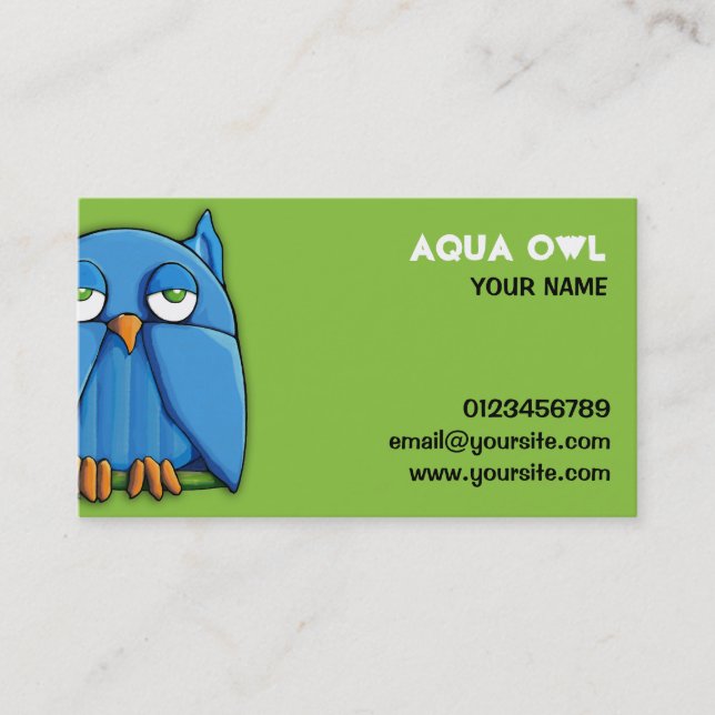 Aqua Owl green Business Card (Front)