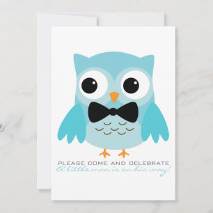 Aqua Owl with Bow Tie Baby Shower Invitation
