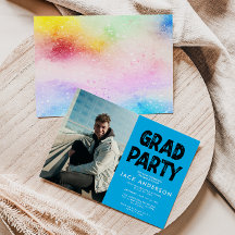 Aqua Paint Photo Graduation Party  Invitation