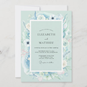 Aqua Painted Leafy Wedding Invitation