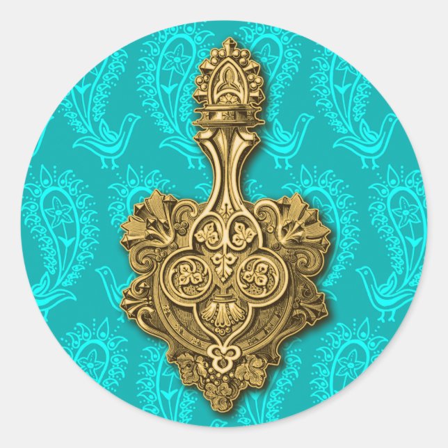 Aqua Paisley Peacocks Sticker / Envelope Seal (Front)