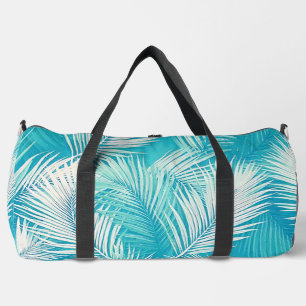 Aqua Palm Fronds Travel Duffel Bag