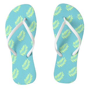 Aqua Palm Leaf Pattern Tropical Thongs