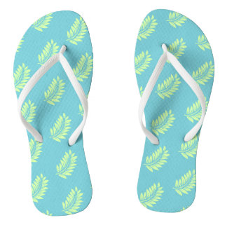 Aqua Palm Leaf Pattern Tropical Thongs