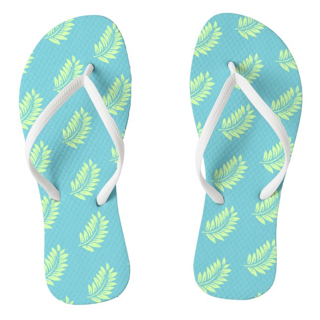 Aqua Palm Leaf Pattern Tropical Thongs (Footbed)