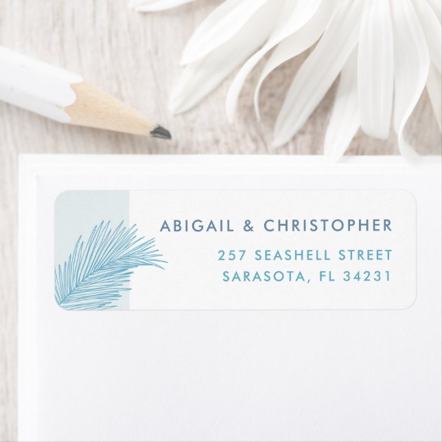 Aqua Palm Leaves Tropical Beach Return Address Label (Insitu)