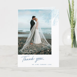 Aqua Palm Leaves Tropical Beach Wedding Thank You Card