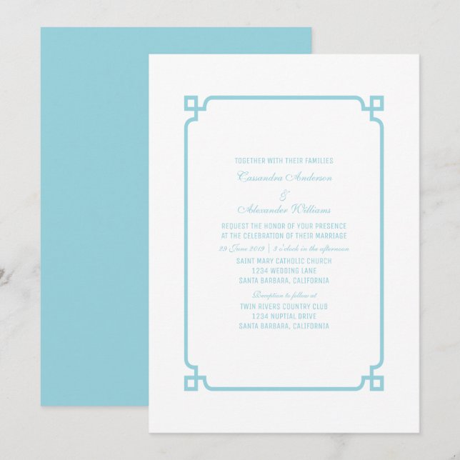 Aqua Paradise Deco Chic Wedding Invite (Front/Back)