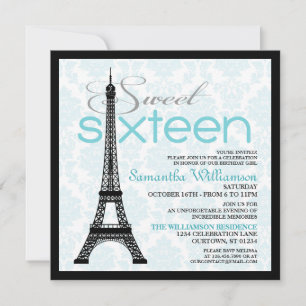 Aqua Paris Sweet 16 Invitations