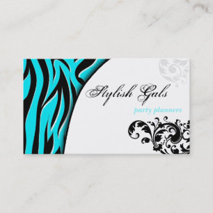 Aqua Party Planner Zebra Print Hip Business Card