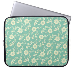 Aqua Pastel Blue Vintage Floral Print Pattern Laptop Sleeve