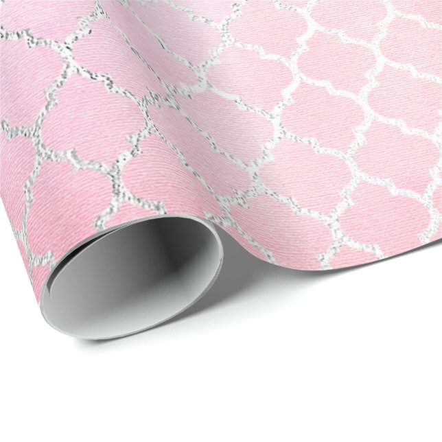 Aqua Pastel Ombre Silver  Pink Quatrefoil Wrapping Paper (Roll Corner)