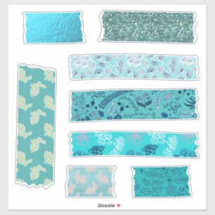 Aqua Patterns Huge Tape Strips Collage Fun