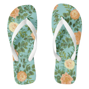 Aqua Peach Wedding Floral Roses Thongs