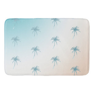 Aqua Peach White Palm Tree Gold Dream             Bath Mat