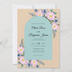 Aqua Peach Wildflower Wedding Invitation