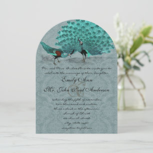Aqua Peacock Elegant Linen Pearl Invitation