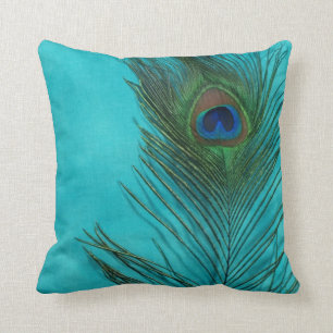 Aqua Peacock Feather Still Life Cushion