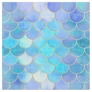 Aqua Pearlescent & Gold Mermaid Scale Pattern Fabric