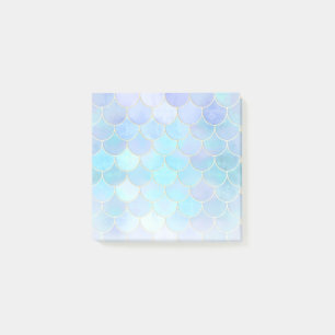 Aqua Pearlescent & Gold Mermaid Scale Pattern Post-it Notes