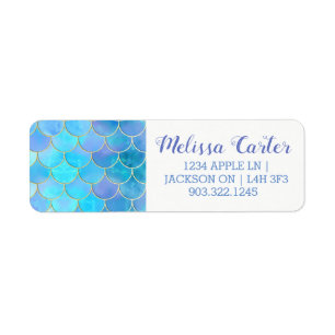 Aqua Pearlescent & Gold Mermaid Scale Pattern Return Address Label