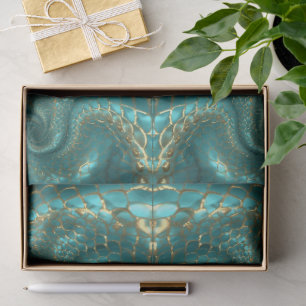 Aqua Pearlescent & Gold Mermaid Scale Pattern  Tissue Paper