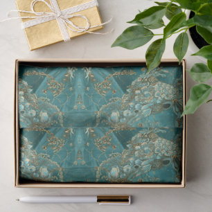 Aqua Pearlescent & Gold Mermaid Scale Pattern  Tissue Paper