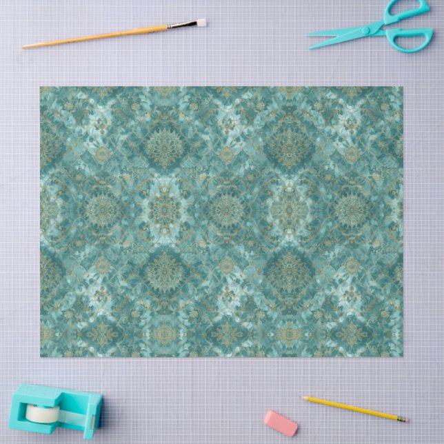 Aqua Pearlescent & Gold Mermaid Scale Pattern  Tissue Paper (Craft)