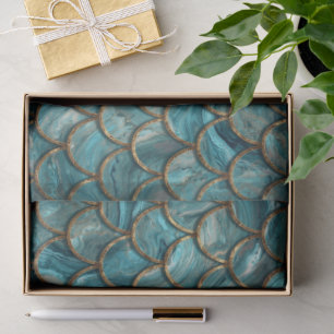 Aqua Pearlescent & Gold Mermaid Scale Pattern  Tissue Paper