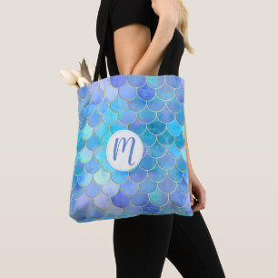 Aqua Pearlescent & Gold Mermaid Scale Pattern Tote Bag