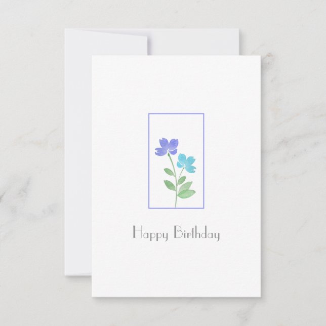 Aqua Periwinkle Watercolor Flower Stems  Card (Front)