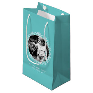 Aqua Personalised Fancy Swirls Photo Frame Small Gift Bag