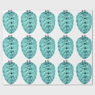 Aqua Pinecone Ornaments Wrapping Paper