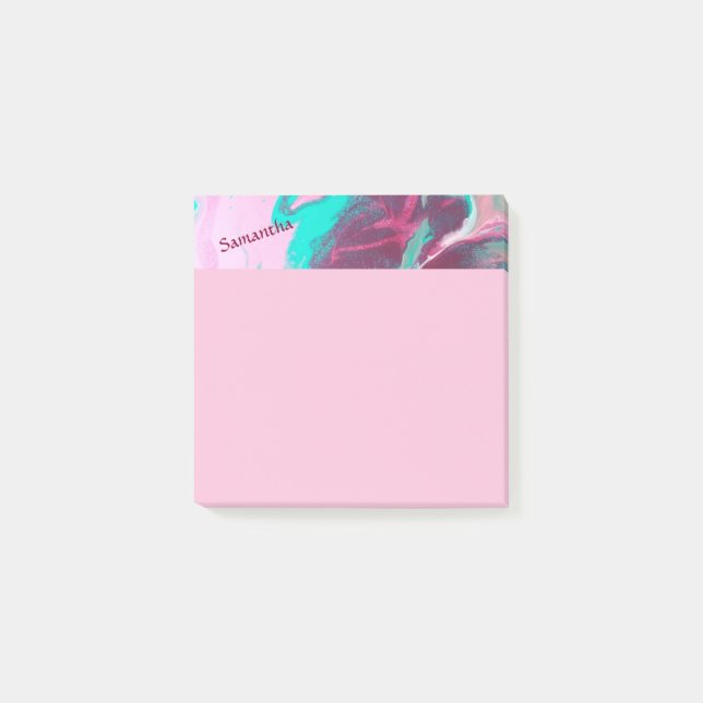 Aqua Pink Abstract Personalised Post it Notes 4x6 (Front)
