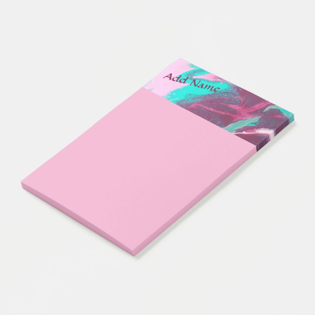 Aqua Pink Abstract Personalised Post it Notes 4x6 (Angled)