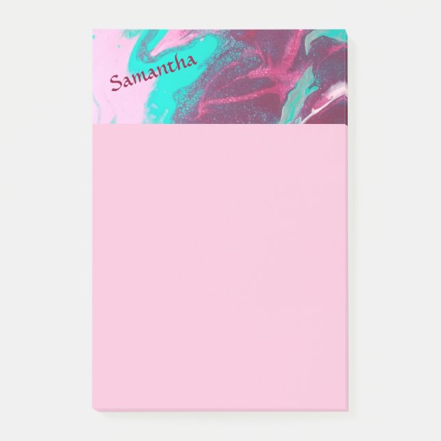 Aqua Pink Abstract Personalised Post it Notes 4x6 (Front)