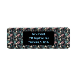 Aqua Pink and Black Goth Floral Return Address Label