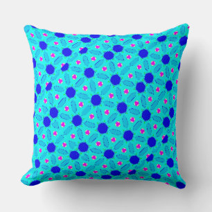 Aqua, Pink and Blue Flower Pattern Cushion
